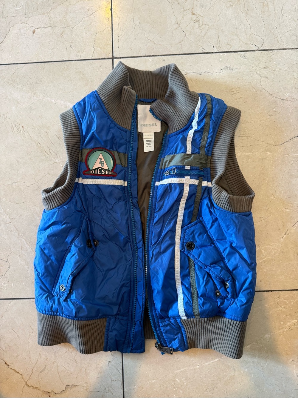 Diesel Kids Royal Blue Quilted Vest with Gray Trim